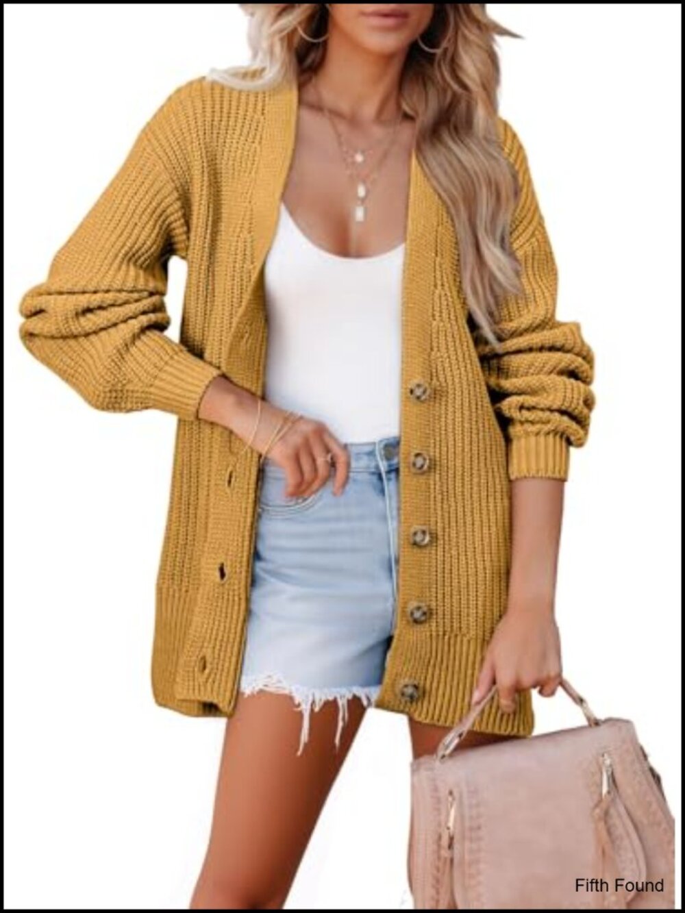 Oversized Open Front Button Lantern Sleeve Knit Chunky Cardigan Sweater